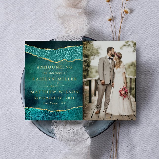 Faire-part Elégant Turquoise & Or Agate Mariage Photo (Créateur téléchargé)