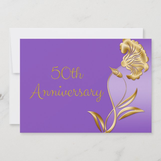 Faire-part élégant violet et or pour les 50 ans (Devant)