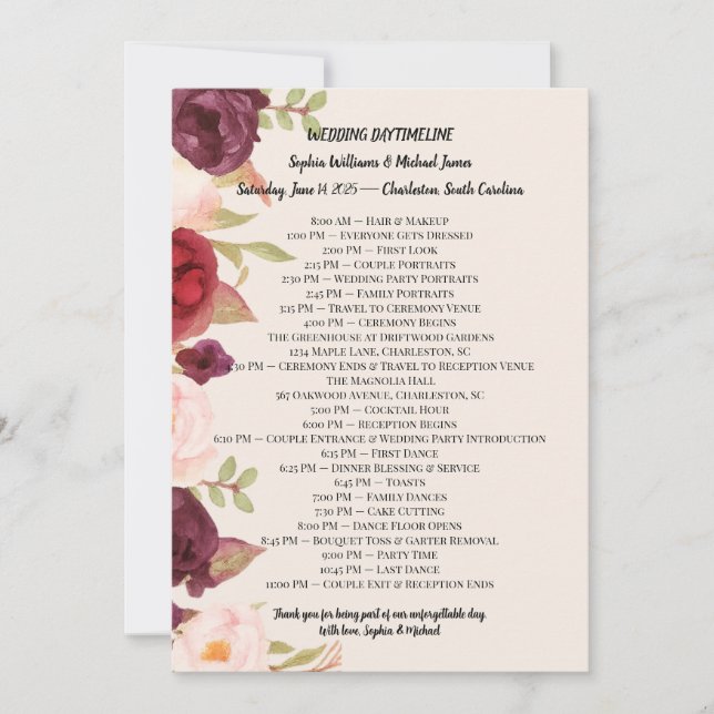 Faire-part Elegant Wedding Itinerary Card (Devant)