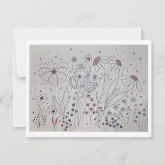 Faire-part Elegant Wildflower Meadow Line Art
