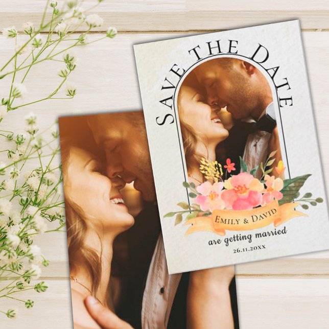 Faire-part Elégante aquarelle Floral Cute Photo Mariage (Créateur téléchargé)