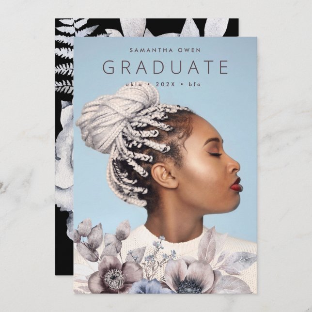 Faire-part Elégante aquarelle romantique Floral University Gr (Devant / Derrière)