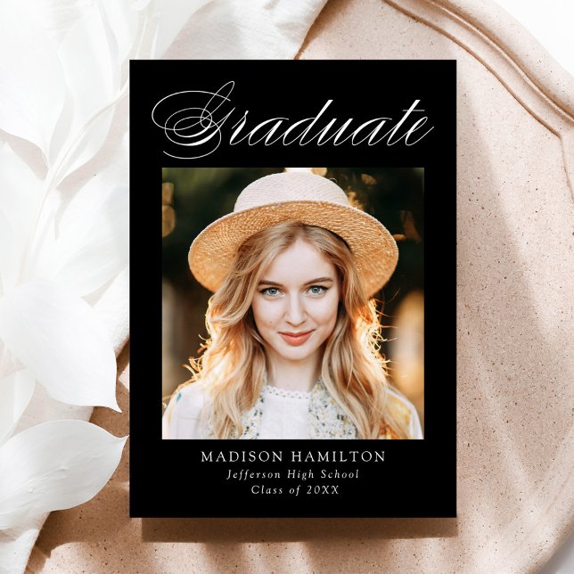 Faire-part Élégante calligraphie Black Photo Graduation (Créateur téléchargé)