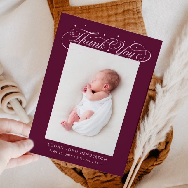 Faire-part Élégante calligraphie Merci Cranberry Birth (Créateur téléchargé)