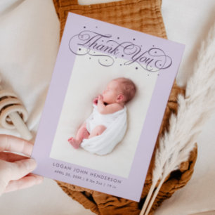 Faire-part Élégante calligraphie Merci pourpre naissance