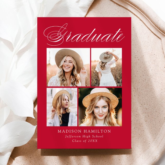 Faire-part Élégante calligraphie Rouge 4 Diplôme Photo (Créateur téléchargé)