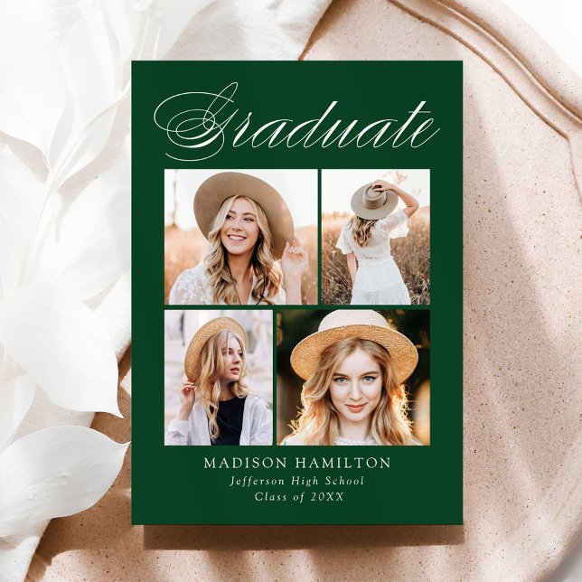 Faire-part Élégante calligraphie Vert 4 Photo Graduation (Créateur téléchargé)