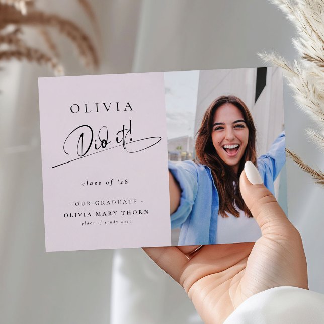 Faire-part Élégante Elle L'A Fait ! Script Graduate Photo (Créateur téléchargé)
