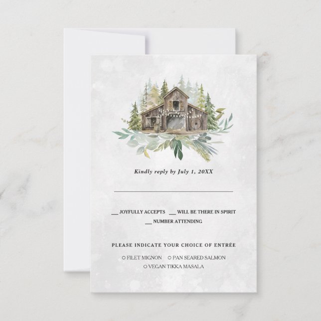 Faire-part Élégante Grange | Mariage aquarelle RSVP (Devant)