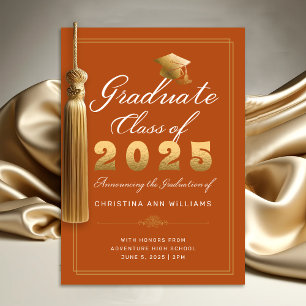 Faire-part Élégante Orange Gold Script Classe de 2025 Graduat