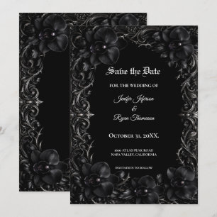Faire-part Élégante orchidée noire mariage gothique, enregist