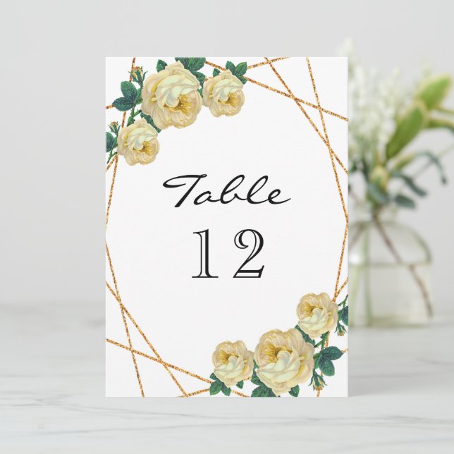 Faire-part Elégante Parties scintillant d'or Geo Jaune Floral (Debout devant)