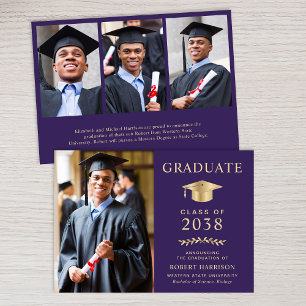 Faire-part Élégante Photo Purple Gold College Graduation