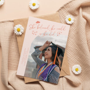 Faire-part Elle a cru diplômée Peach Photo incurvée