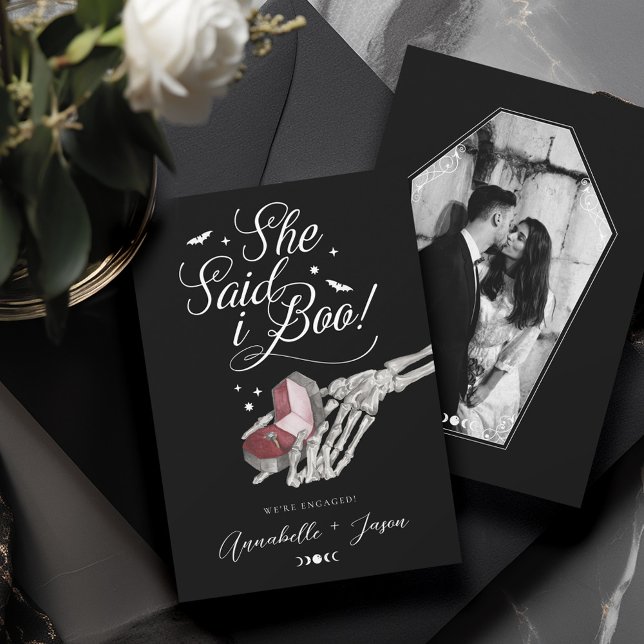 Faire-part Elle A Dit Que J'Ai Boo Skeleton Fiançailles Boîte (She Said I Boo Skeleton Hand Ring Box Engagement Announcement)