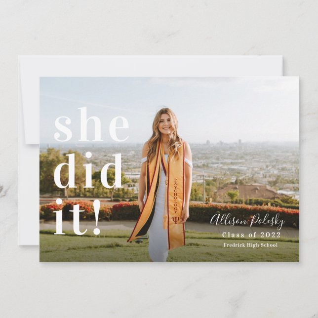 Faire-part Elle l'a fait ! Classe de photos de fin d'études d (Devant)