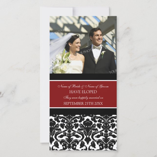 Faire-part Elopement Carte photo Red Damask (Devant)