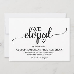 Faire-part Elopement de calligraphie noire simple