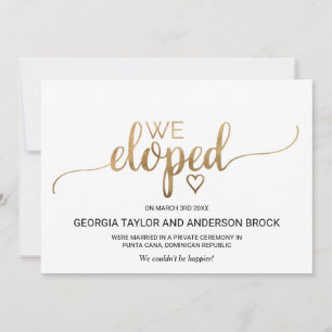 Faire-part Elopement de calligraphie or simple