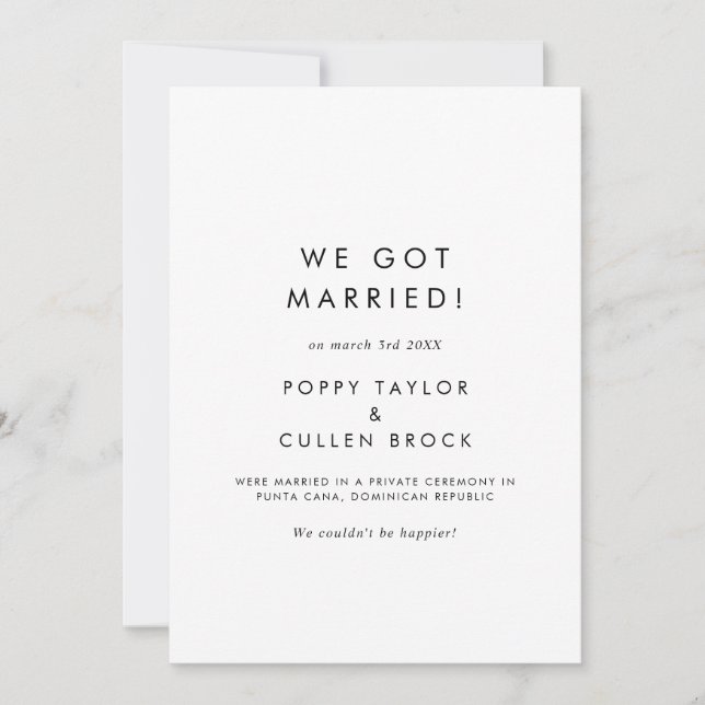 Faire-part Elopement de typographie chic (Devant)