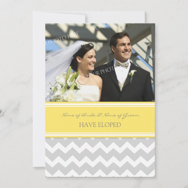 Faire-part Elopement photo gris jaune Chevron (Devant)