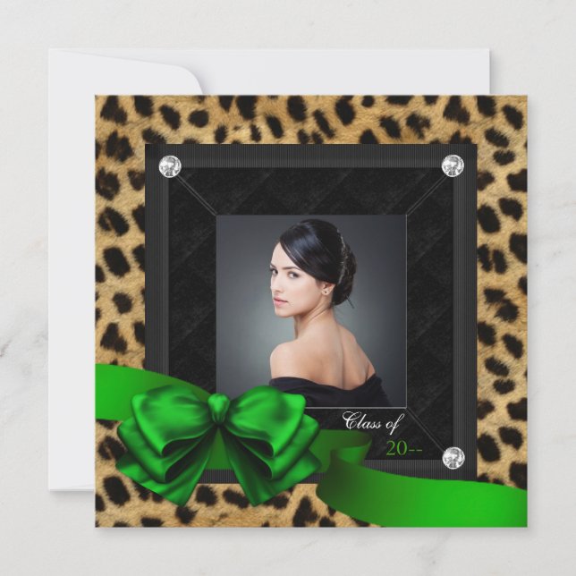 Faire-part Emerald Green Leopard Photo Graduation (Devant)