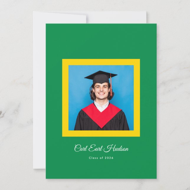 Faire-part Emerald Green Yellow White High School Photo Grad (Devant)