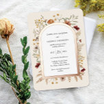 Faire-part en feuille d'aluminium pour mariage au<br><div class="desc">Des fleurs et des herbes d'inspiration bohème entourent une véritable bordure en feuille et un espace pour inclure tous les détails de votre mariage. Votre choix de feuille d'aluminium or rose, or ou argent pour la bordure de l'arche. Modifiez facilement les couleurs de fond pour différentes saisons ou thèmes. Certaines...</div>