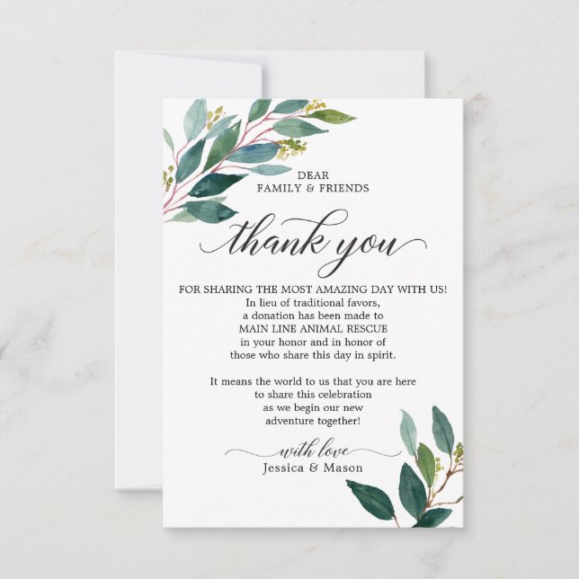 Faire-part En lieu et place des faveurs Merci Place Card Gree (Devant)