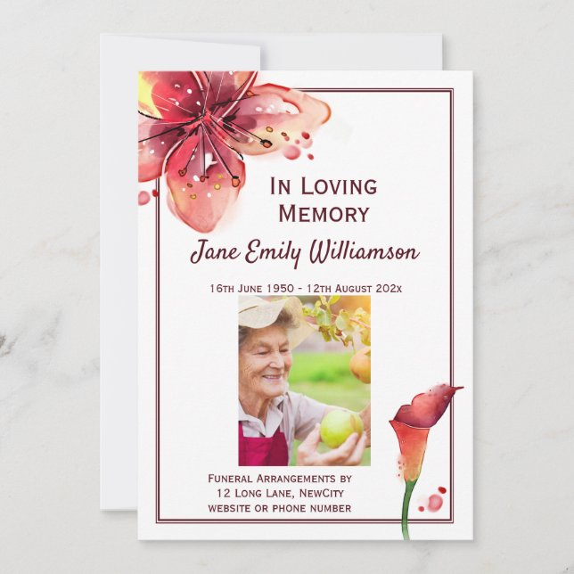 Faire-part En mémoire d'amour Funérailles de Calla Lily (Devant)