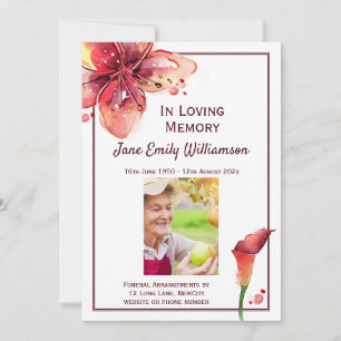 Faire-part En mémoire d'amour Funérailles de Calla Lily