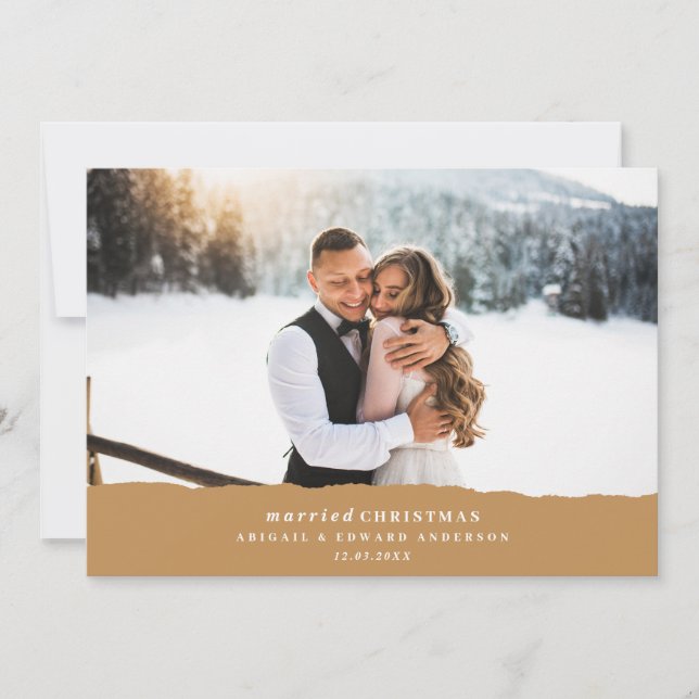 Faire-part en papier déchiré de Noël marié (Devant)
