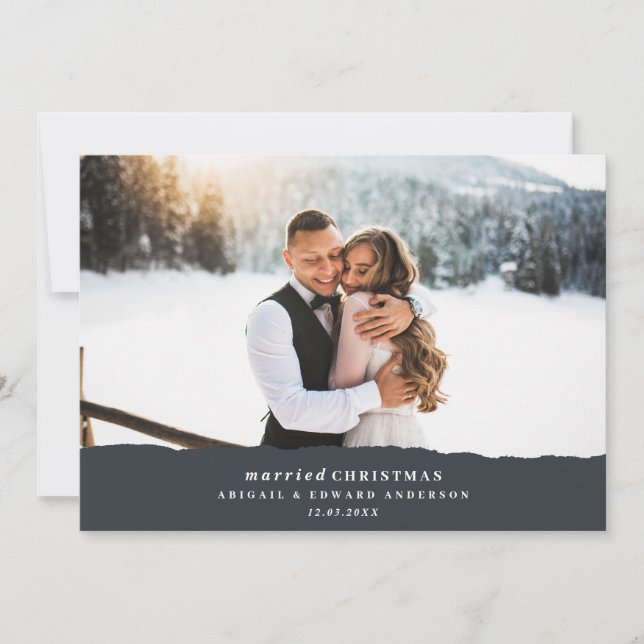 Faire-part en papier déchiré de Noël marié (Devant)