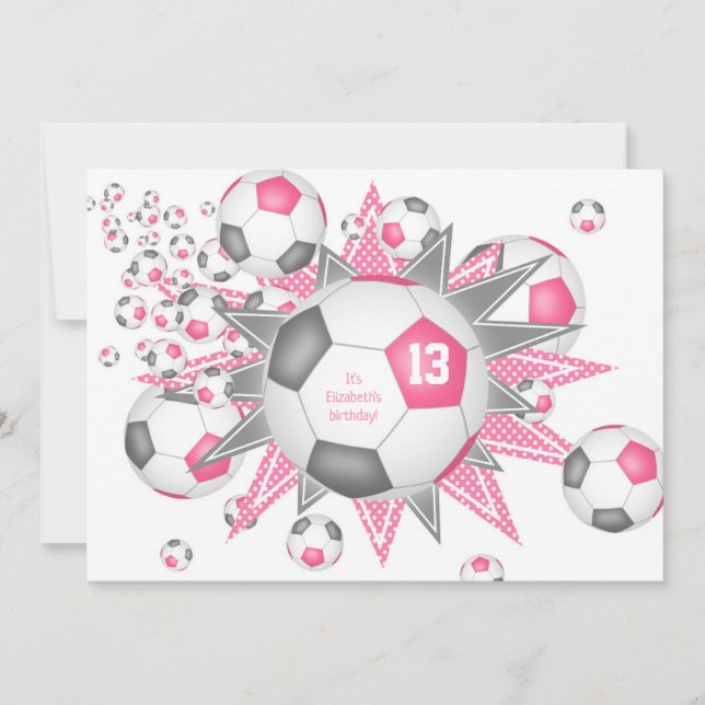 Faire-part enfants sport anniversaire rose gris de football b (Devant)