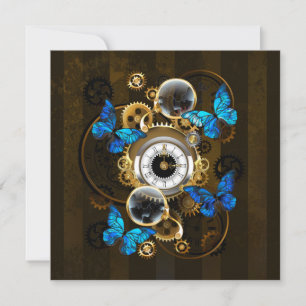 Faire-part Engrenages Steampunk et papillons bleus