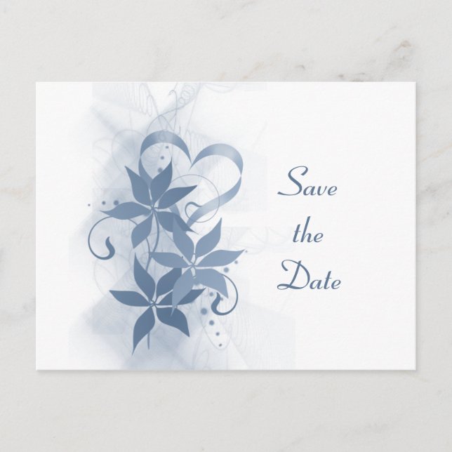 Faire-part Enregistrer la carte postale Date Blue Foral (Devant)