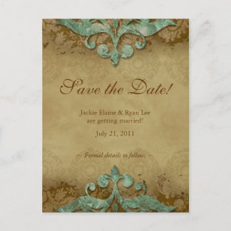 Faire-part Enregistrer la date carte postale Antique Verdigri