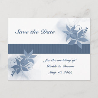 Faire-part Enregistrer la date - Carte postale Florale Bleue