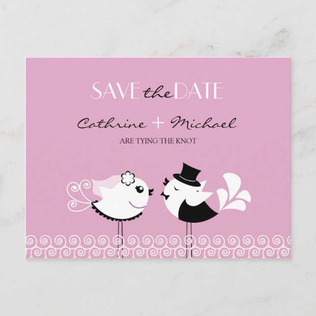Faire-part Enregistrer La Date Carte Postale Oiseaux Mariages (Devant)