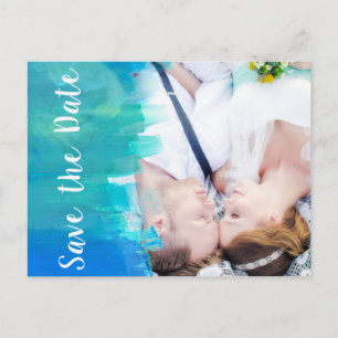 Faire-part ENREGISTRER LA DATE Carte Postale Photo Bleue Aqua