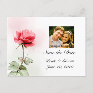 Faire-part Enregistrer la date - Carte postale photo Rose rou