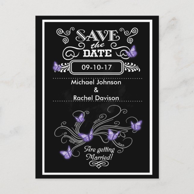 Faire-part Enregistrer la date Carte Postale Purple Butterfli (Devant)