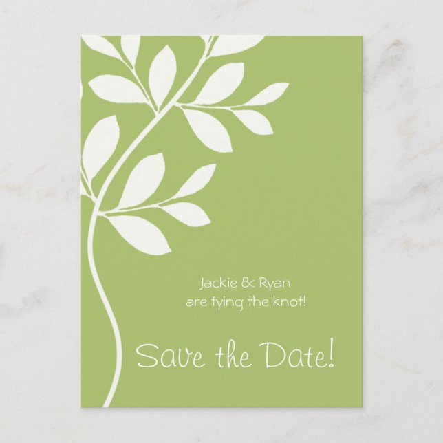 Faire-part Enregistrer la date Carte postale Sage Green Leaf  (Devant)