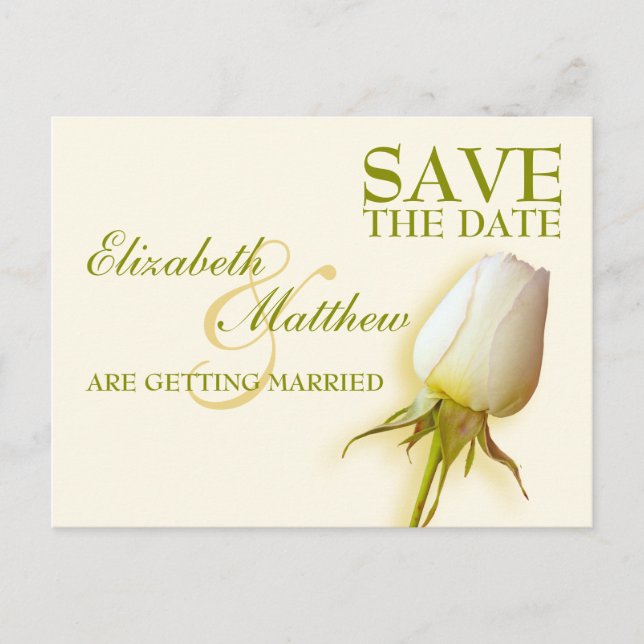 Faire-part Enregistrer la date Carte postale simple Rose blan (Devant)