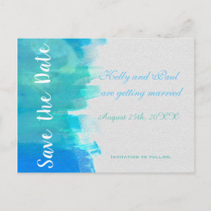 Faire-part ENREGISTRER LA DATE Carte postale Watercolor Blue 