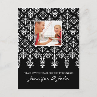 Faire-part Enregistrer la date Damask carte postale noir blan