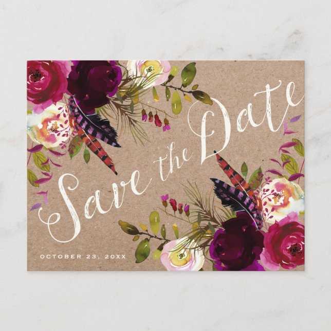 Faire-part ENREGISTRER LA DATE DE LA CARTE POSTALE | Floral R (Devant)