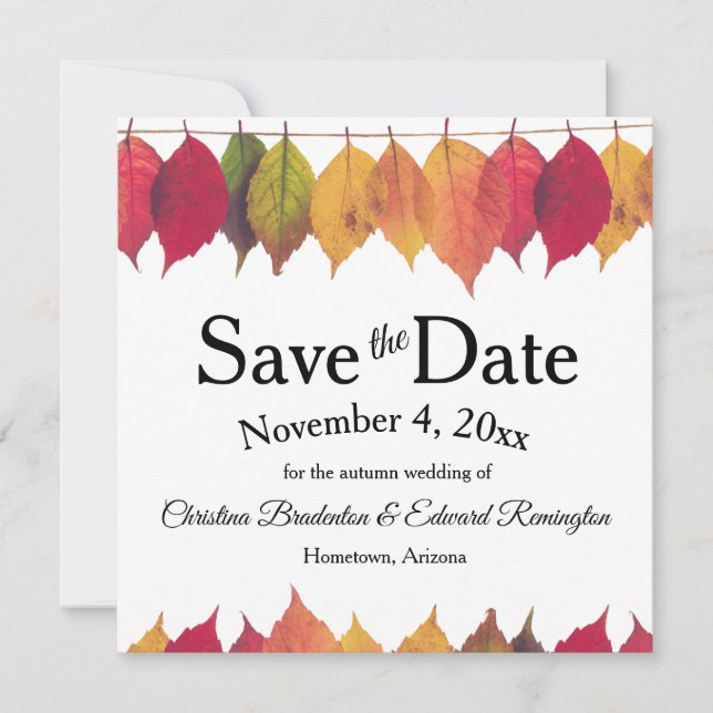 Faire-part Enregistrer la date de mariage Feuilles d'automne  (Devant)