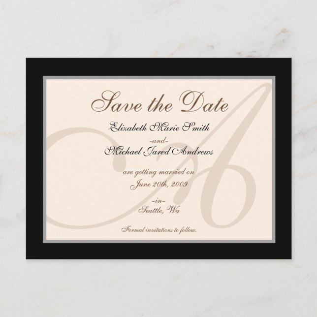 Faire-part Enregistrer la date Elegant Monogram Carte postale (Devant)