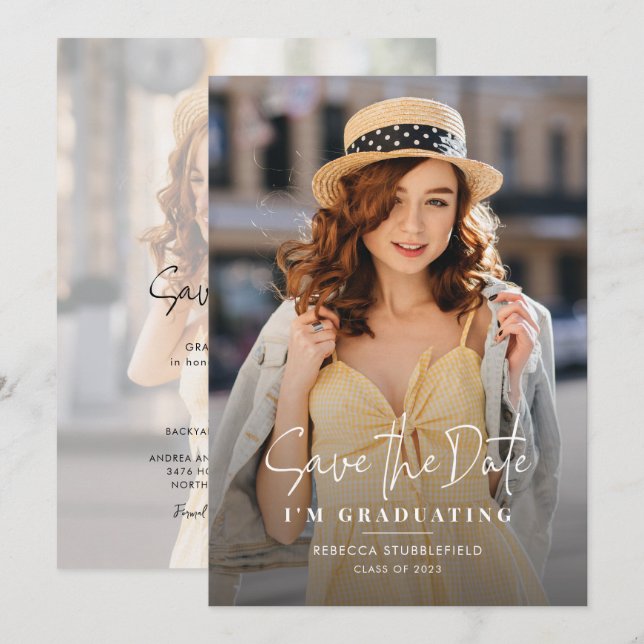 Faire-part Enregistrer la date Graduation 2025 Photo Party (Devant / Derrière)